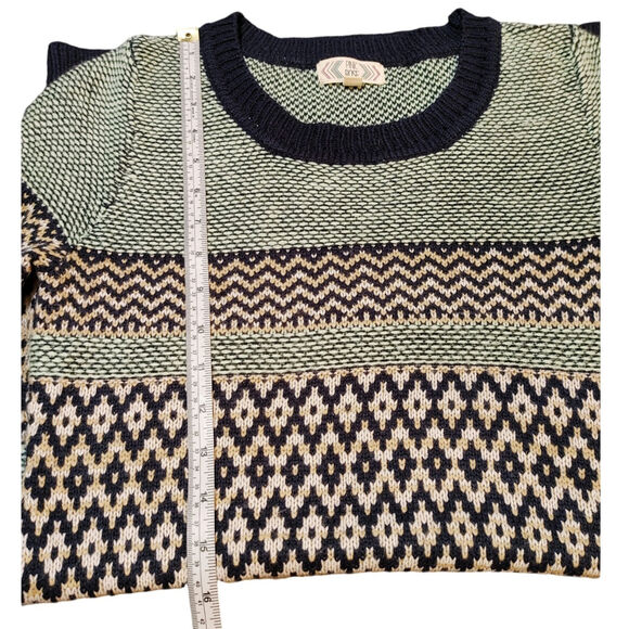 Pink Rose Bodycon Mini Sweater Dress 3/4 Sleeve Fairisle Striped Green Womens S - Picture 7 of 7